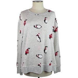 Jane + Delancey Sweatshirt Penguins With Sweaters Scarves Mittens Hat Grey L NWT